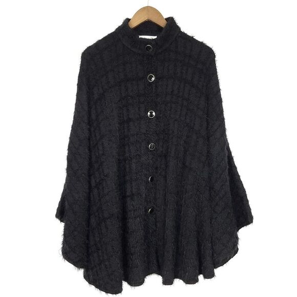 St. John Collection Black Button Front Cape Poncho Style Sweater Size Small - Picture 6 of 8